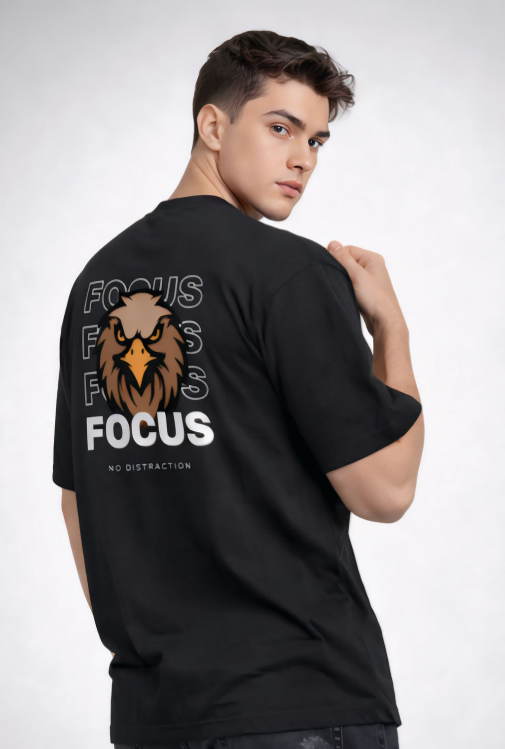 Rarelays Focus Printed Black T-Shirt for Men | Motivational Graphic Back Print | Cotton Oversized Streetwear Tee