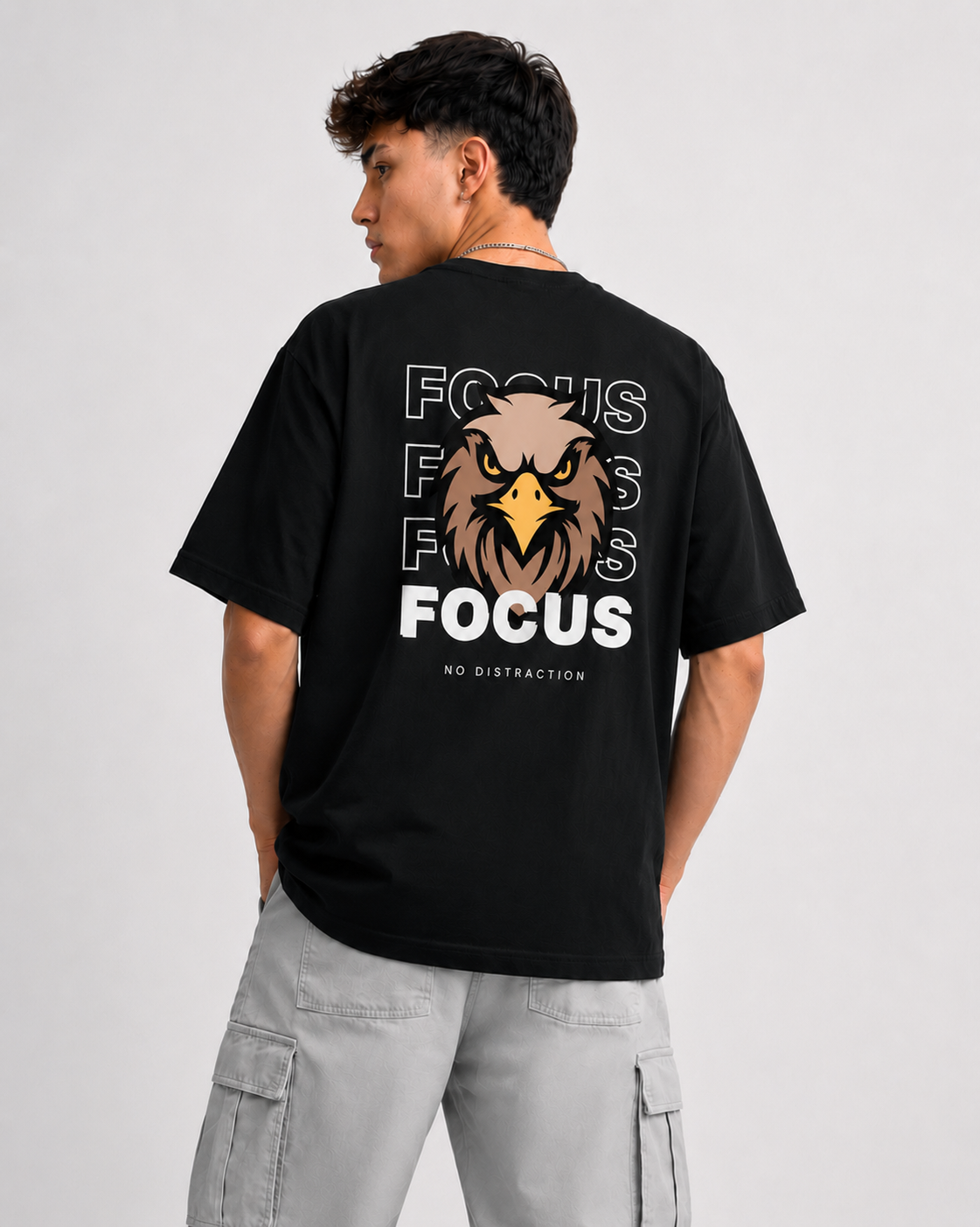 Rarelays Focus Printed Black T-Shirt for Men | Motivational Graphic Back Print | Cotton Oversized Streetwear Tee