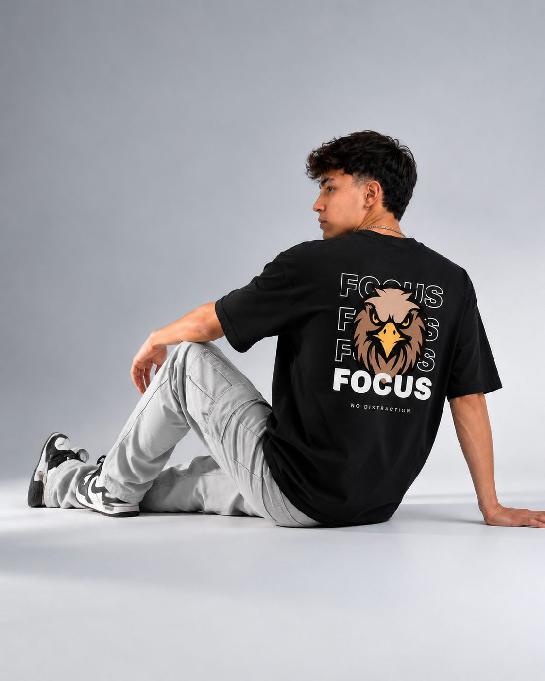 Rarelays Focus Printed Black T-Shirt for Men | Motivational Graphic Back Print | Cotton Oversized Streetwear Tee