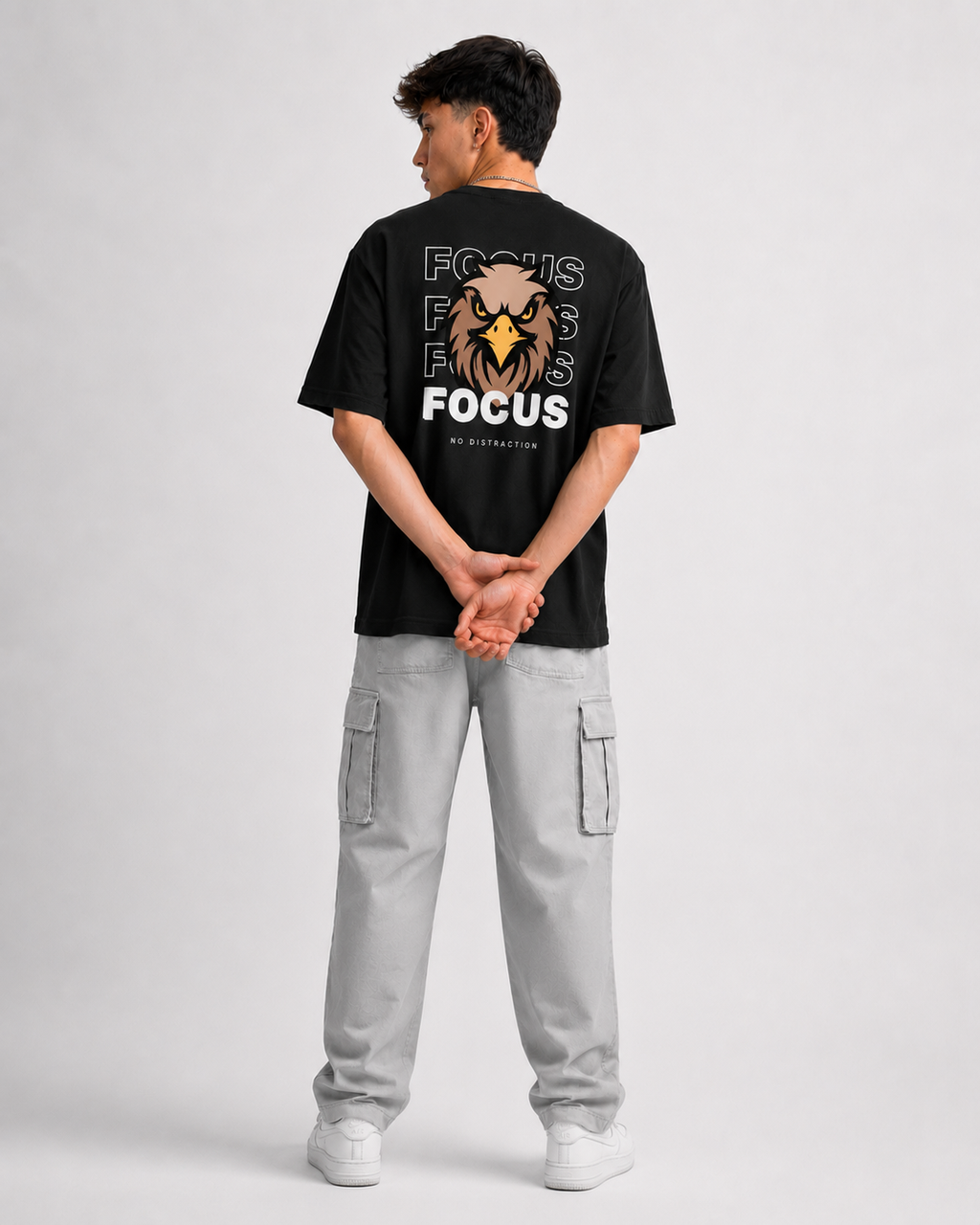 Rarelays Focus Printed Black T-Shirt for Men | Motivational Graphic Back Print | Cotton Oversized Streetwear Tee