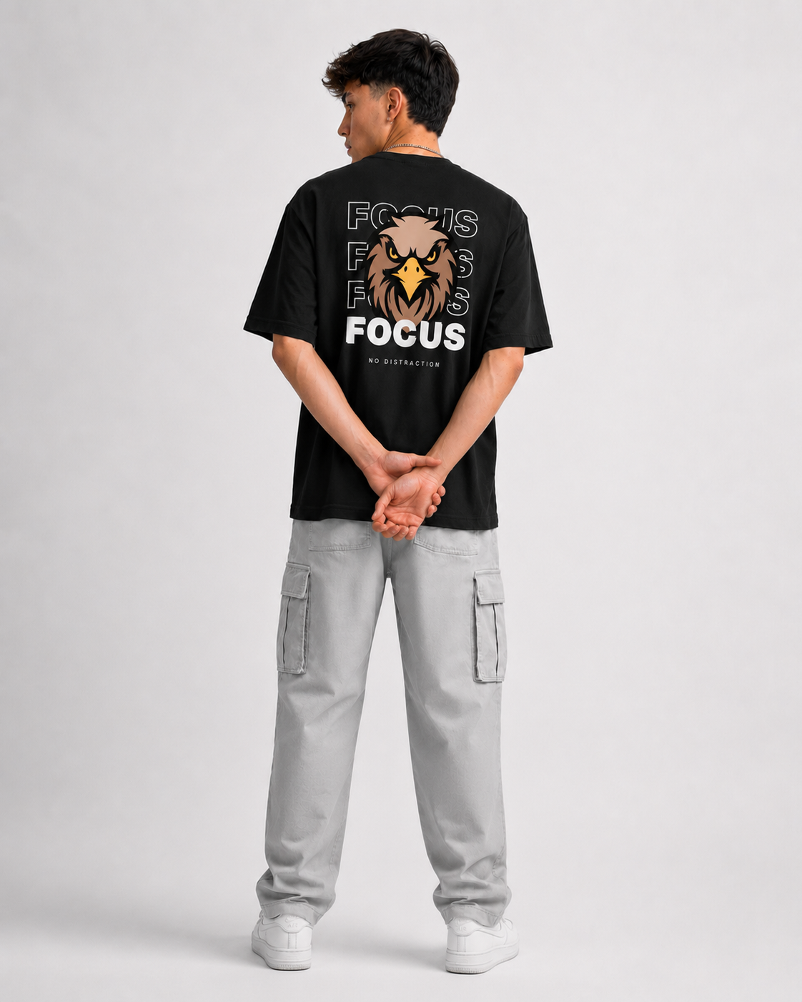 Rarelays Focus Printed Black T-Shirt for Men | Motivational Graphic Back Print | Cotton Oversized Streetwear Tee