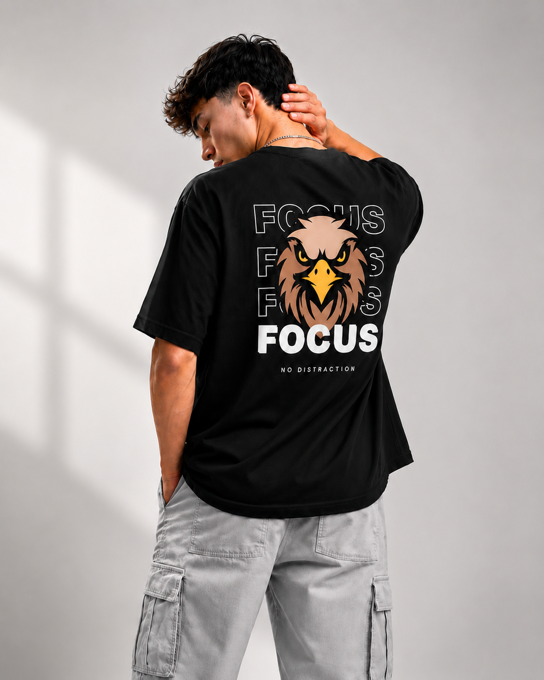 Rarelays Focus Printed Black T-Shirt for Men | Motivational Graphic Back Print | Cotton Oversized Streetwear Tee