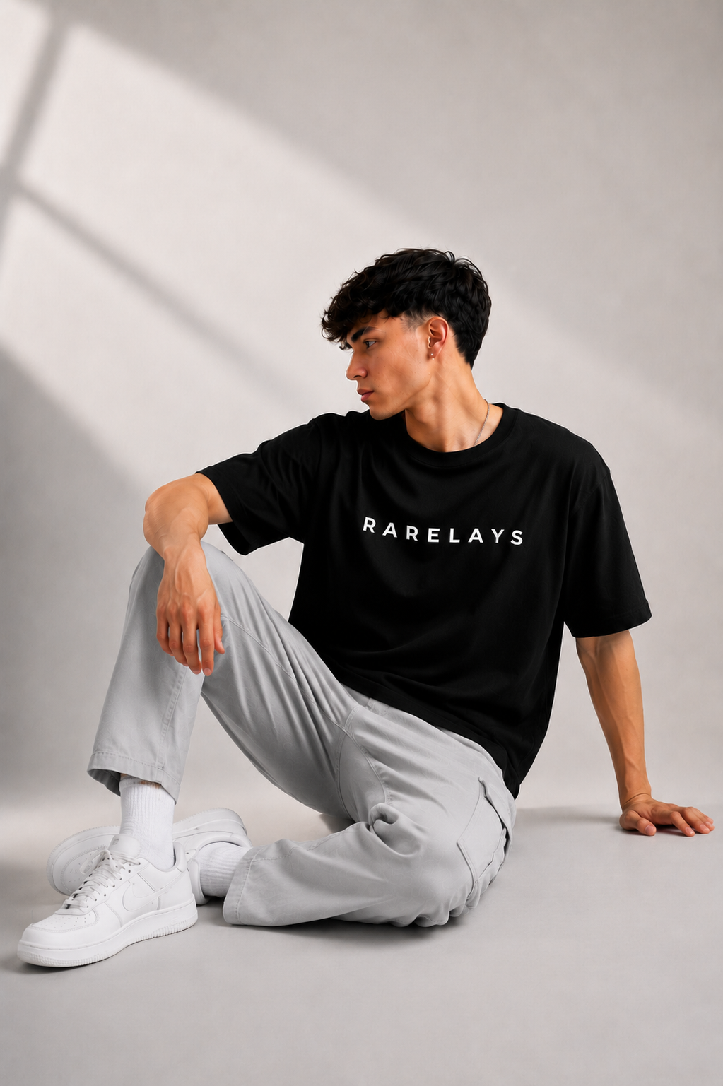 Rarelays No Limits Samurai Warrior Oversized Graphic Printed Black T-Shirt for Men | Japanese Streetwear Cotton Casual Tee