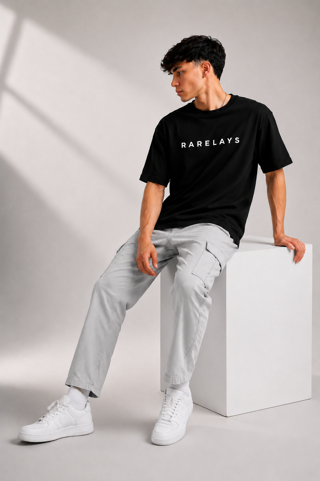 Rarelays Fearless Wolf Moon Oversized Graphic Printed Black T-Shirt for Men | Premium Streetwear Cotton Casual Tee