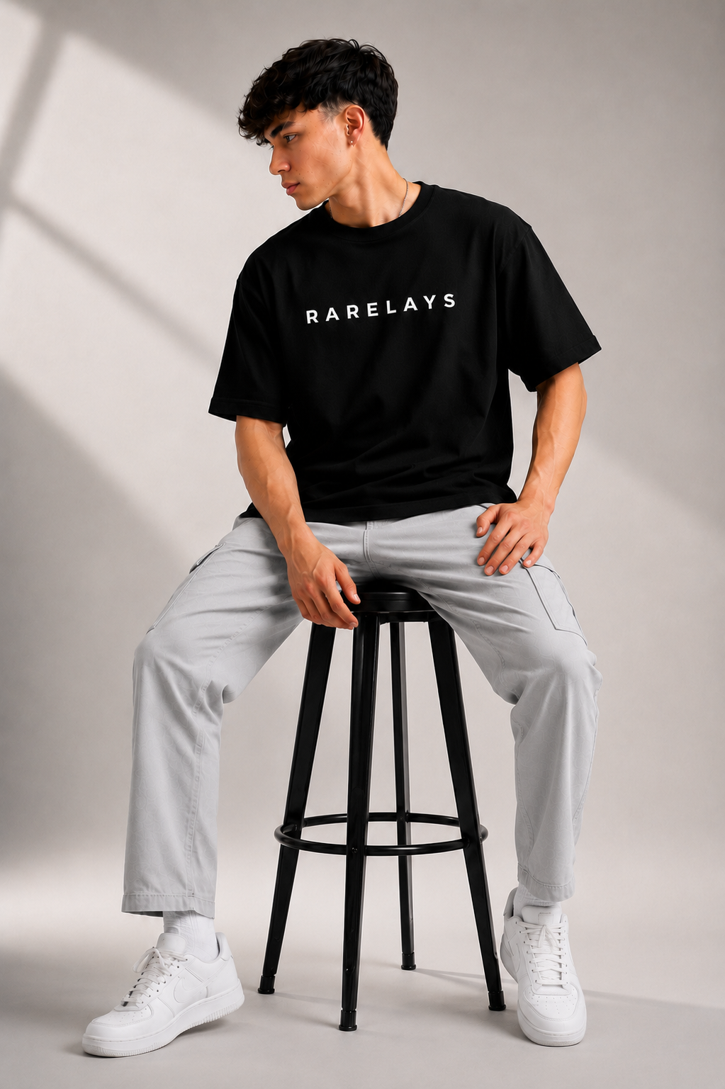Rarelays Men’s Black IGNITE Graphic Printed Oversized T-Shirt | Back Fire Design Streetwear Cotton Tshirt