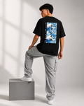 Rarelays Japanese Ocean Wave Oversized Graphic Printed Black T-Shirt for Men | Anime Streetwear Inspired Casual Cotton Tee