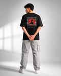 Rarelays No Limits Samurai Warrior Oversized Graphic Printed Black T-Shirt for Men | Japanese Streetwear Cotton Casual Tee