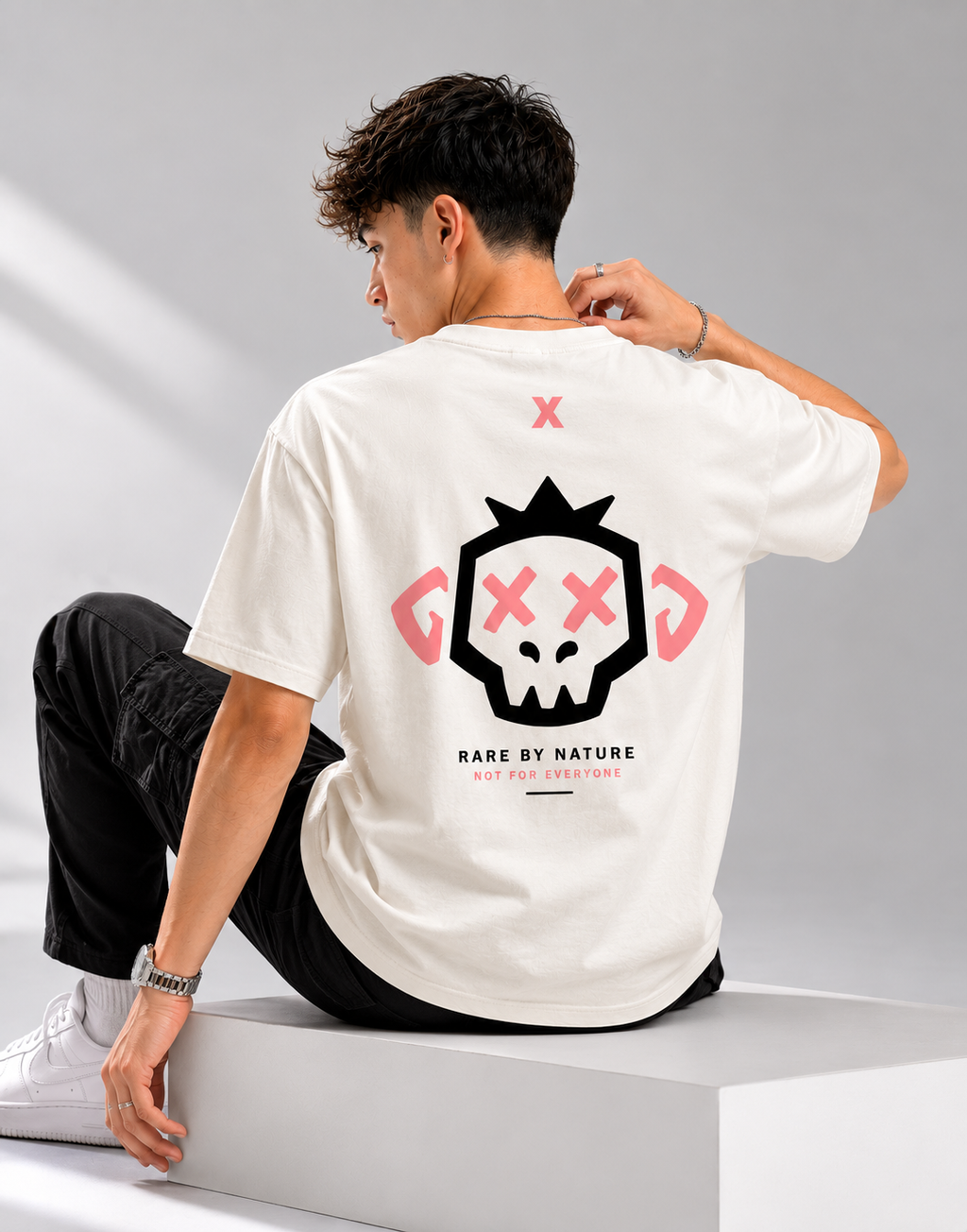 RARELAYS Rare By Nature Monkey Graphic Oversized T-Shirt for Men | Off-white Colour T-shirt | Premium Cotton Graphic Back Print Streetwear Tee | Urban Casual Fashion