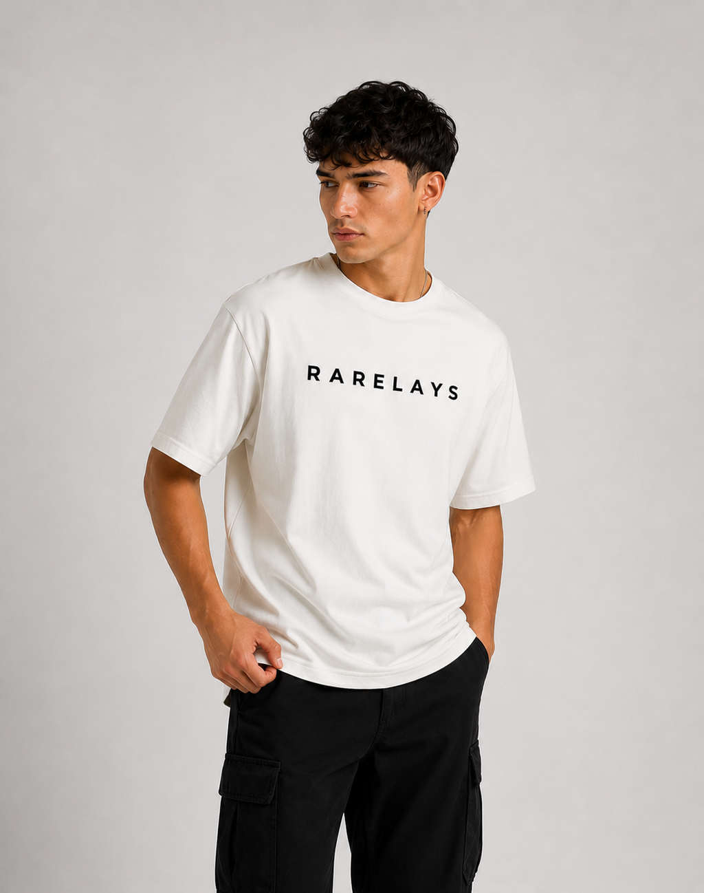 RARELAYS Phoenix Line Art Oversized Off-white T-Shirt for Men | Minimal Graphic Back Print Premium Cotton Streetwear Tee