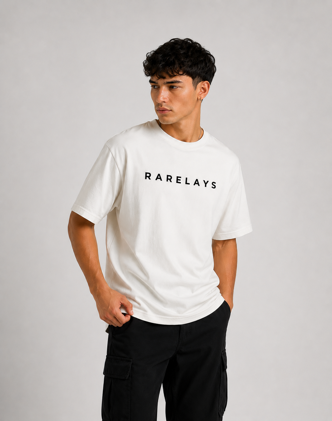 RARELAYS Phoenix Line Art Oversized Off-white T-Shirt for Men | Minimal Graphic Back Print Premium Cotton Streetwear Tee