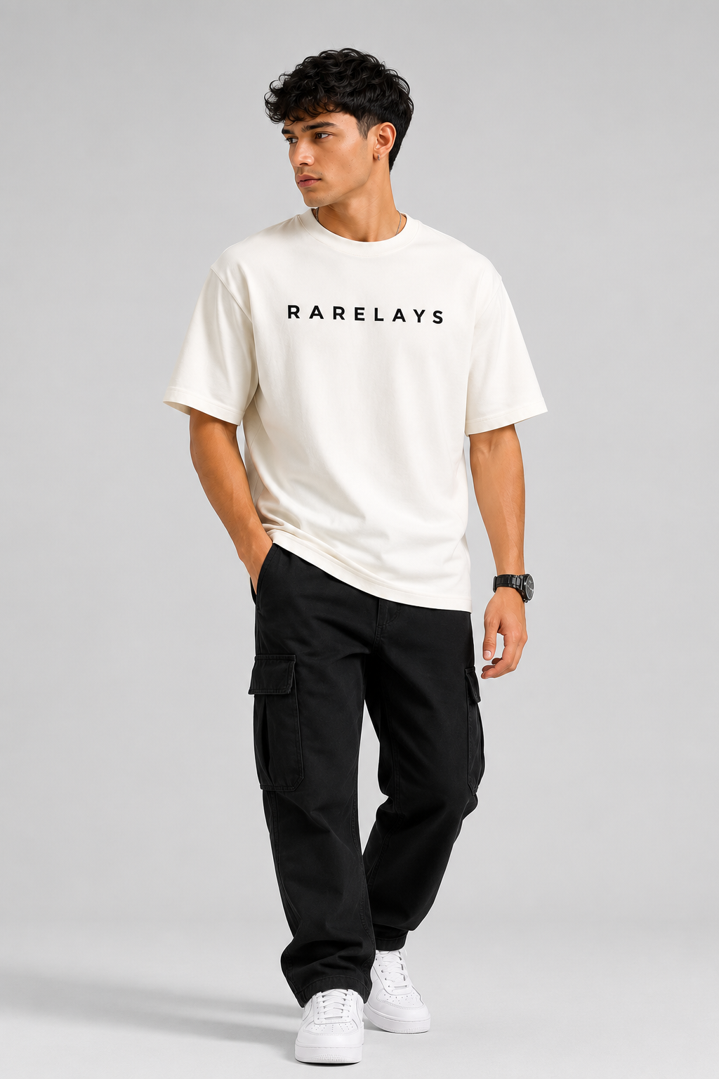 RARELAYS Ascension Raven Oversized Off-white T-Shirt for Men | Rise From Ashes Graphic Premium Cotton Back Print Streetwear Tee