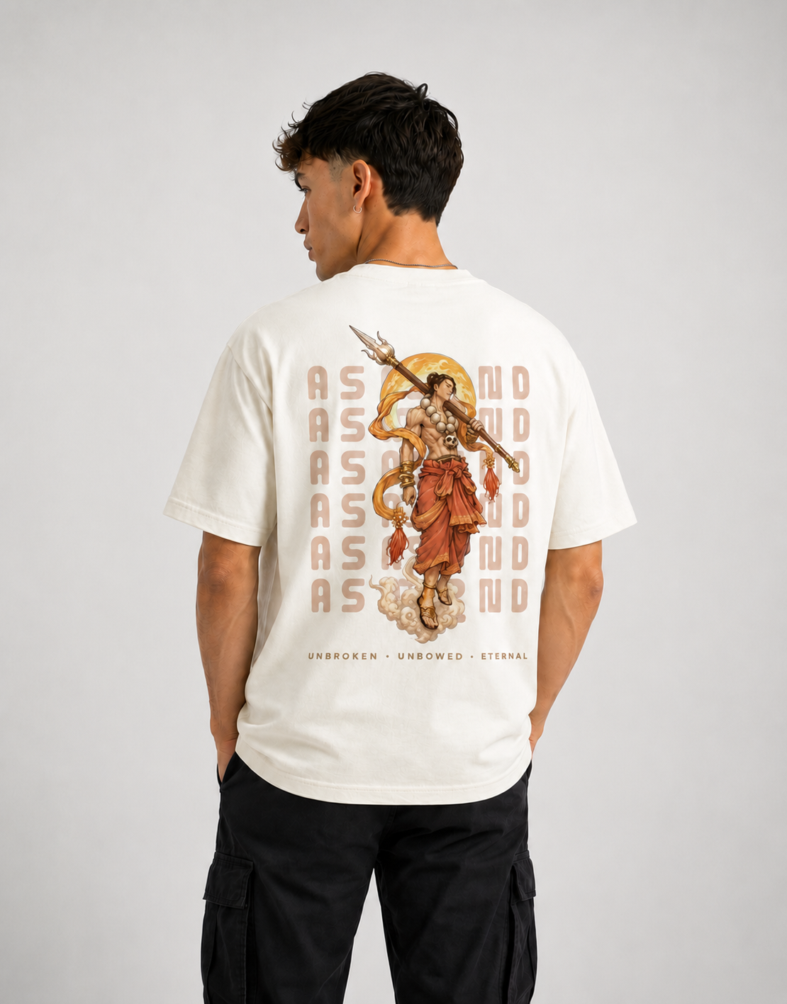 RARELAYS Ascend Warrior Graphic Oversized Off-white T-Shirt for Men | Premium Cotton Back Print Streetwear Tee | Bold Urban Fashion