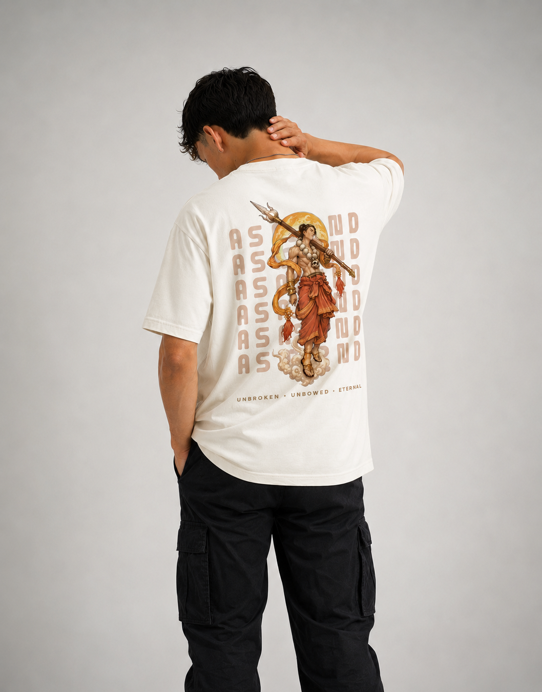 RARELAYS Ascend Warrior Graphic Oversized Off-white T-Shirt for Men | Premium Cotton Back Print Streetwear Tee | Bold Urban Fashion