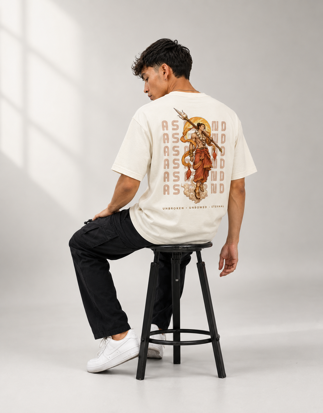 RARELAYS Ascend Warrior Graphic Oversized Off-white T-Shirt for Men | Premium Cotton Back Print Streetwear Tee | Bold Urban Fashion