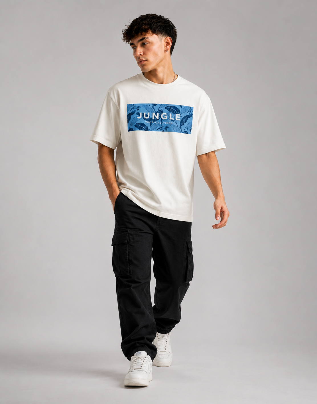 RARELAYS Jungle Tropical Vibes Oversized Off-white T-Shirt for Men | Premium Cotton Front Graphic Casual Streetwear Tee