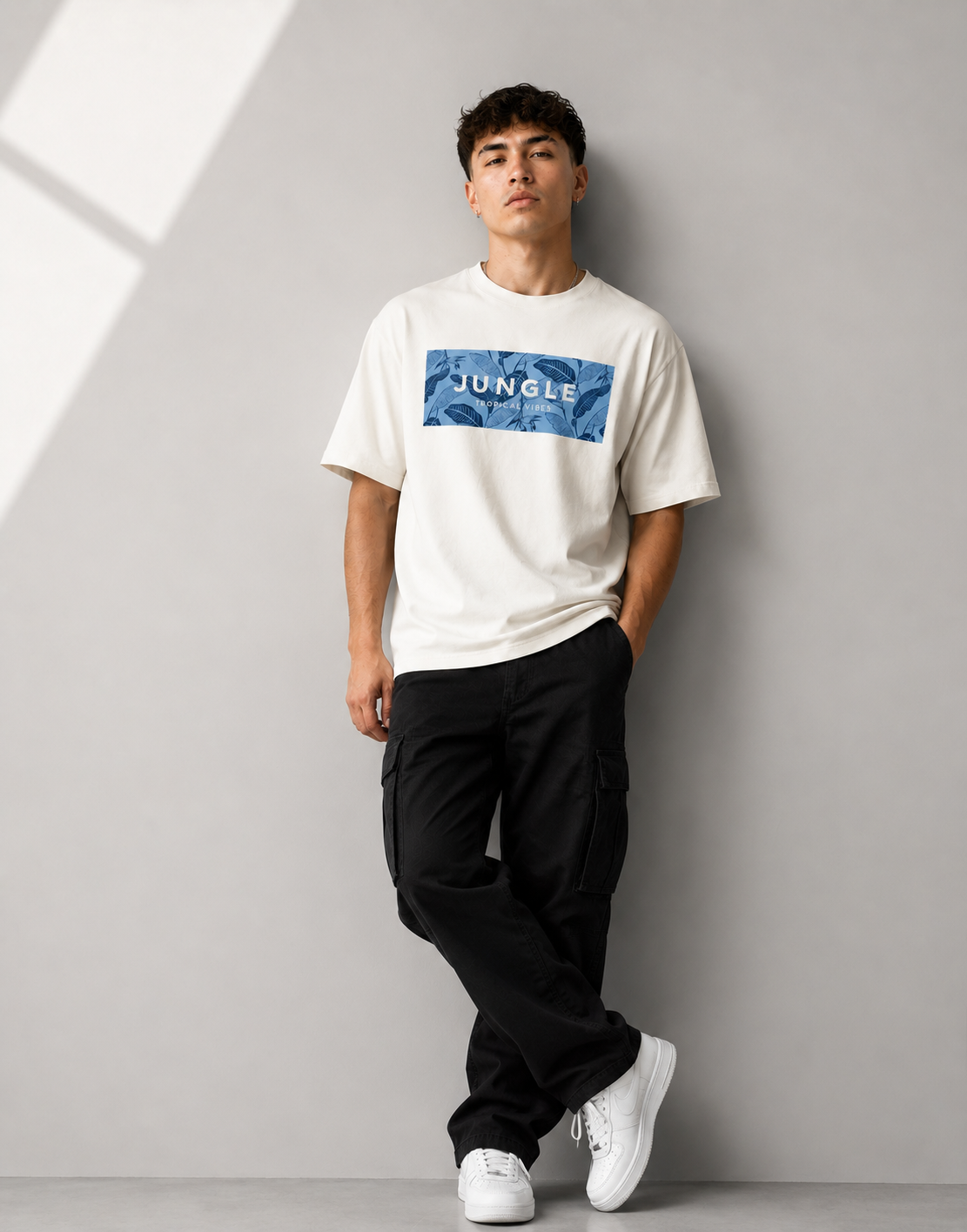 RARELAYS Jungle Tropical Vibes Oversized Off-white T-Shirt for Men | Premium Cotton Front Graphic Casual Streetwear Tee