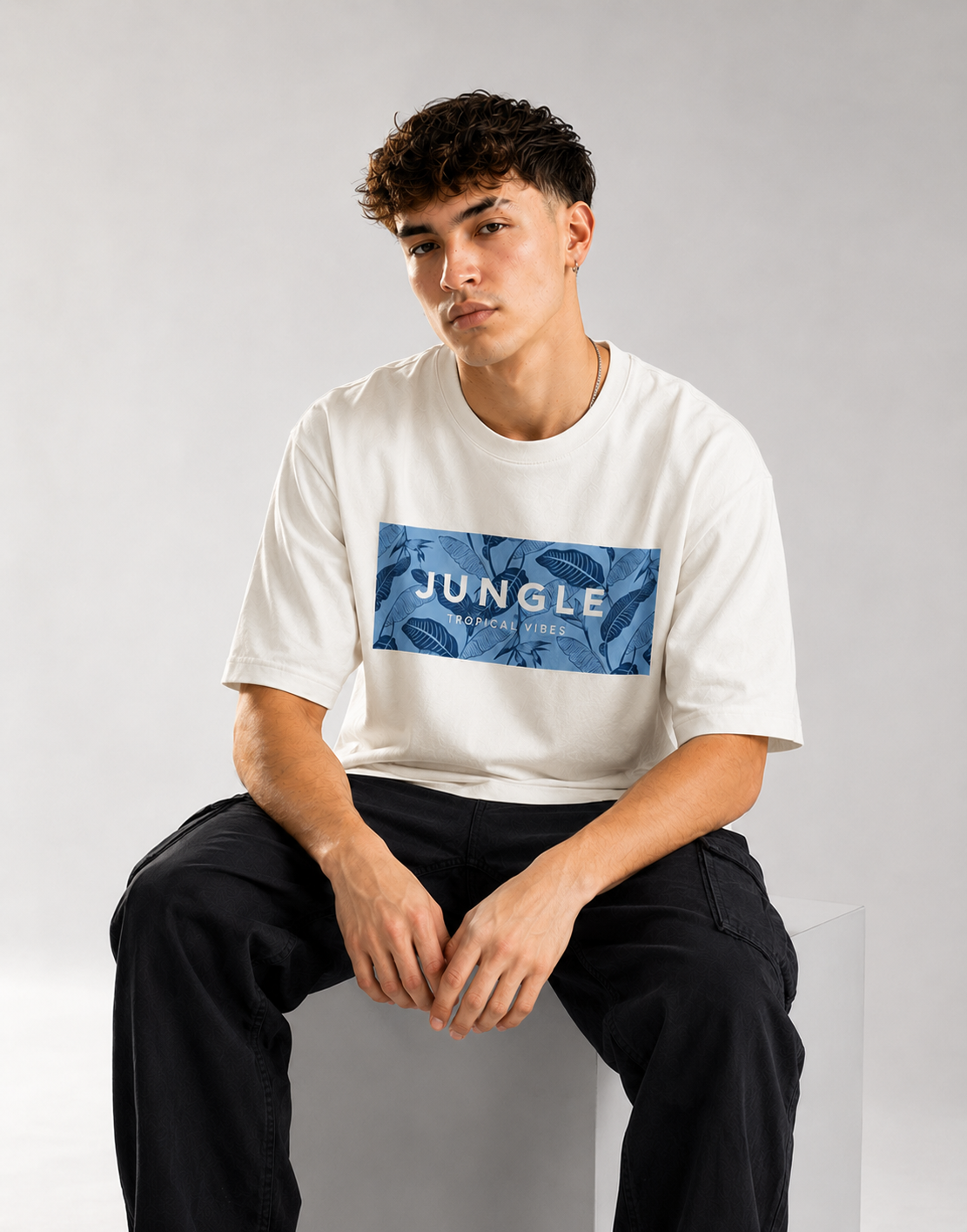 RARELAYS Jungle Tropical Vibes Oversized Off-white T-Shirt for Men | Premium Cotton Front Graphic Casual Streetwear Tee