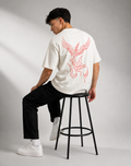 RARELAYS Phoenix Line Art Oversized Off-white T-Shirt for Men | Minimal Graphic Back Print Premium Cotton Streetwear Tee