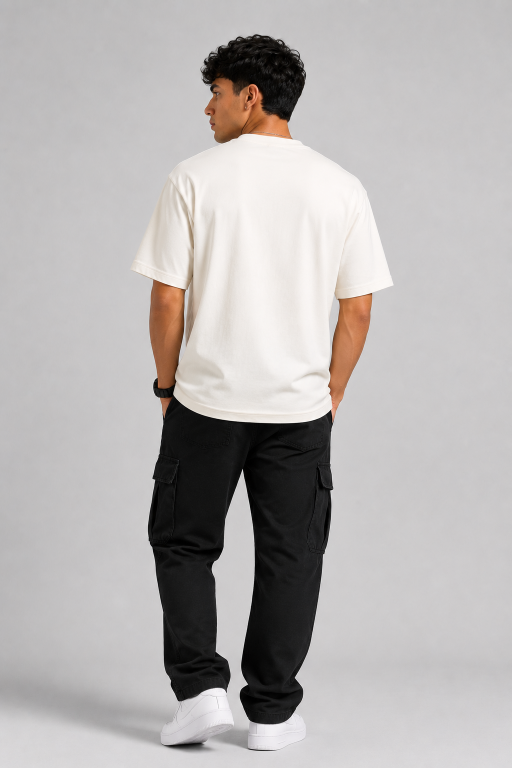 RARELAYS Signature Logo Oversized Off-white T-Shirt for Men | Premium Cotton Minimal Typography Printed T-Shirt | Casual Streetwear Round Neck Half Sleeve Tee