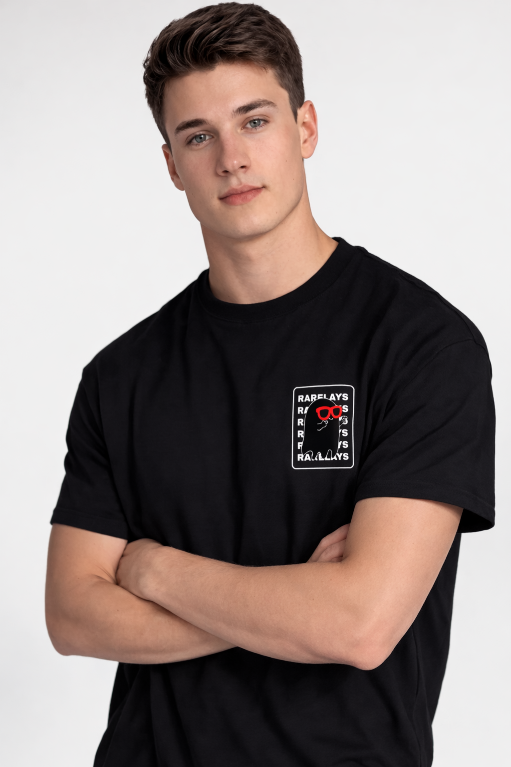 Rarelays Signature Minimal Graphic Printed Black T-Shirt for Men | Premium Casual Streetwear Cotton Round Neck Tee