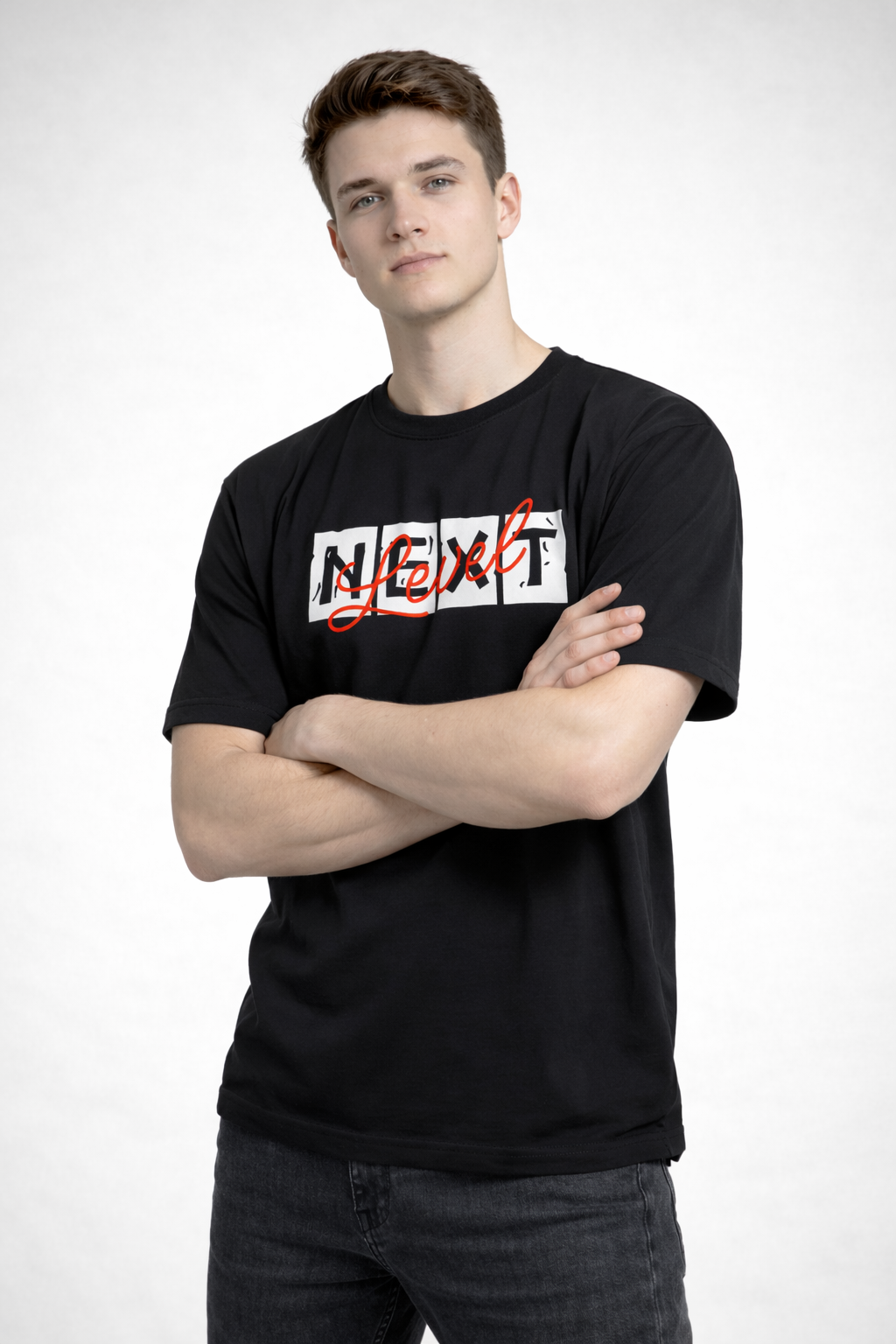 Rarelays Level Up Premium Graphic Printed Black T-Shirt for Men | Stylish Casual Cotton Round Neck Streetwear Tee
