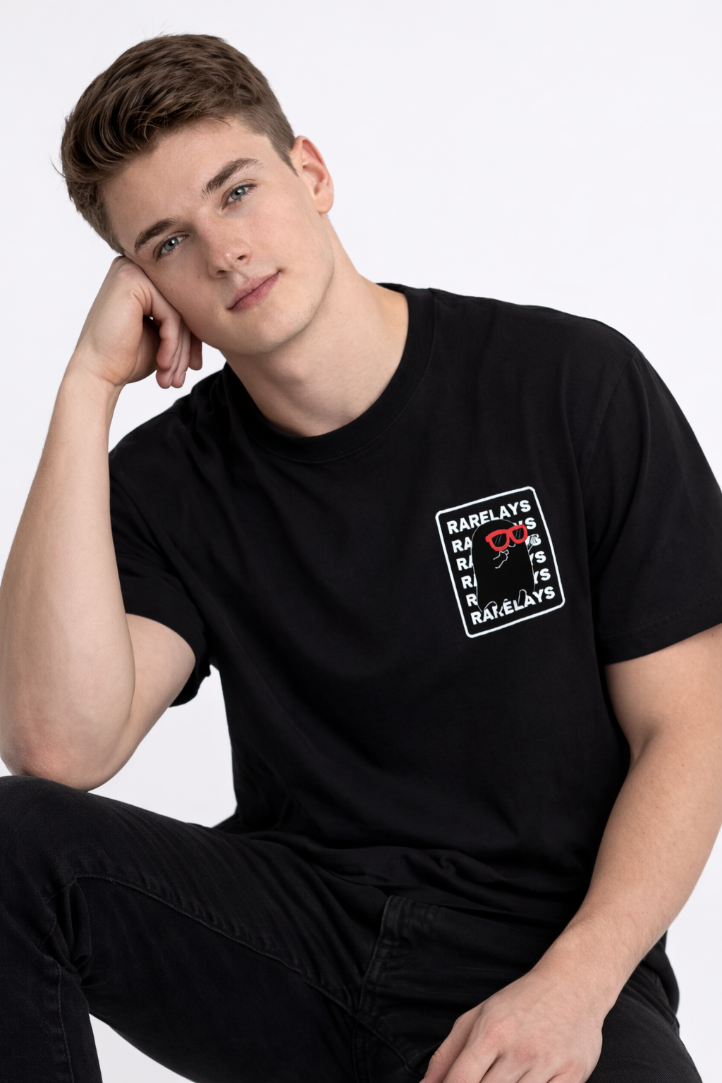 Rarelays Signature Minimal Graphic Printed Black T-Shirt for Men | Premium Casual Streetwear Cotton Round Neck Tee
