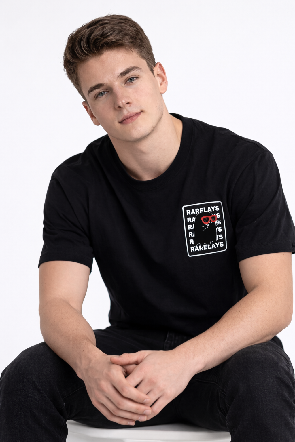 Rarelays Signature Minimal Graphic Printed Black T-Shirt for Men | Premium Casual Streetwear Cotton Round Neck Tee