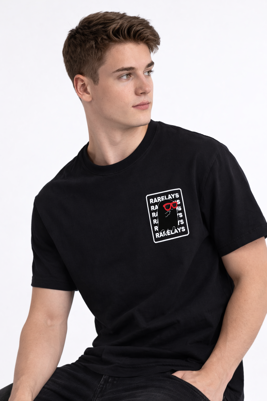 Rarelays Signature Minimal Graphic Printed Black T-Shirt for Men | Premium Casual Streetwear Cotton Round Neck Tee