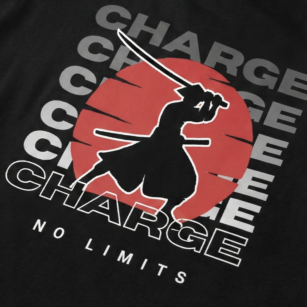 Rarelays No Limits Samurai Warrior Oversized Graphic Printed Black T-Shirt for Men | Japanese Streetwear Cotton Casual Tee
