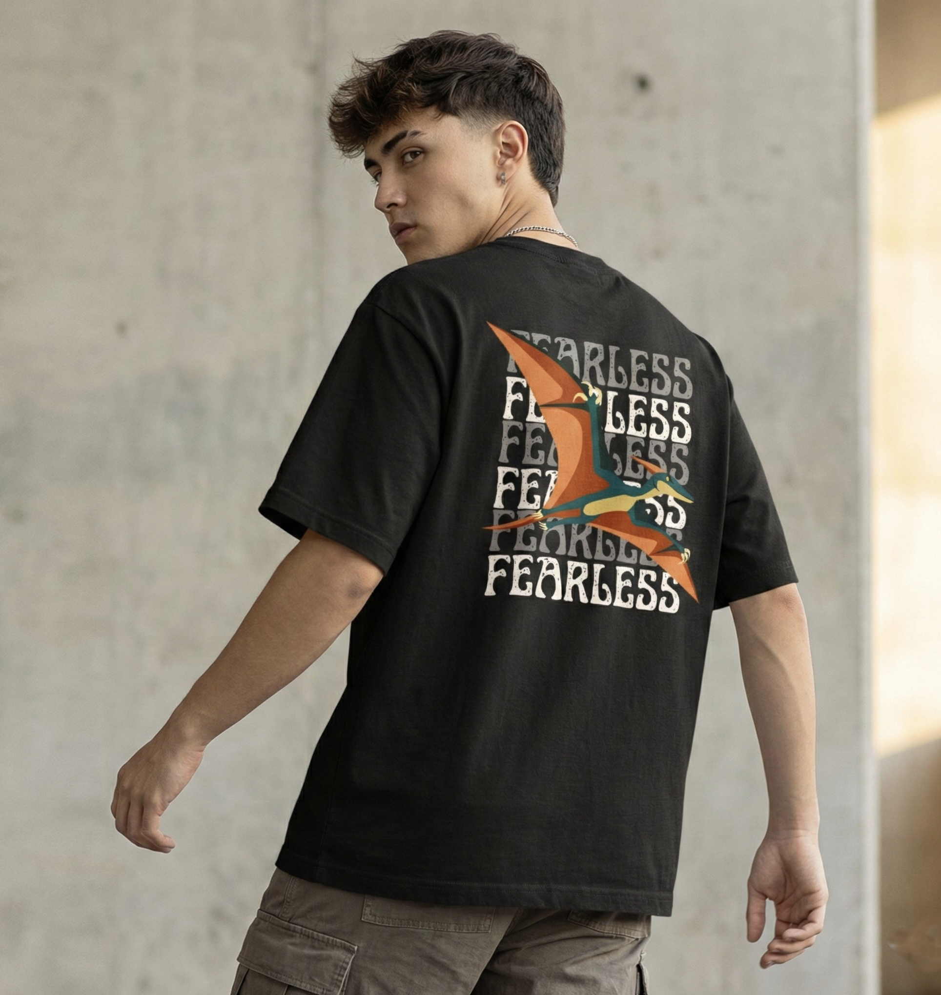 Rarelays Fearless Flight Vintage Oversized Graphic Printed Black T-Shirt for Men | Premium Casual Streetwear Cotton Tee
