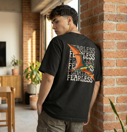 Rarelays Fearless Flight Vintage Oversized Graphic Printed Black T-Shirt for Men | Premium Casual Streetwear Cotton Tee