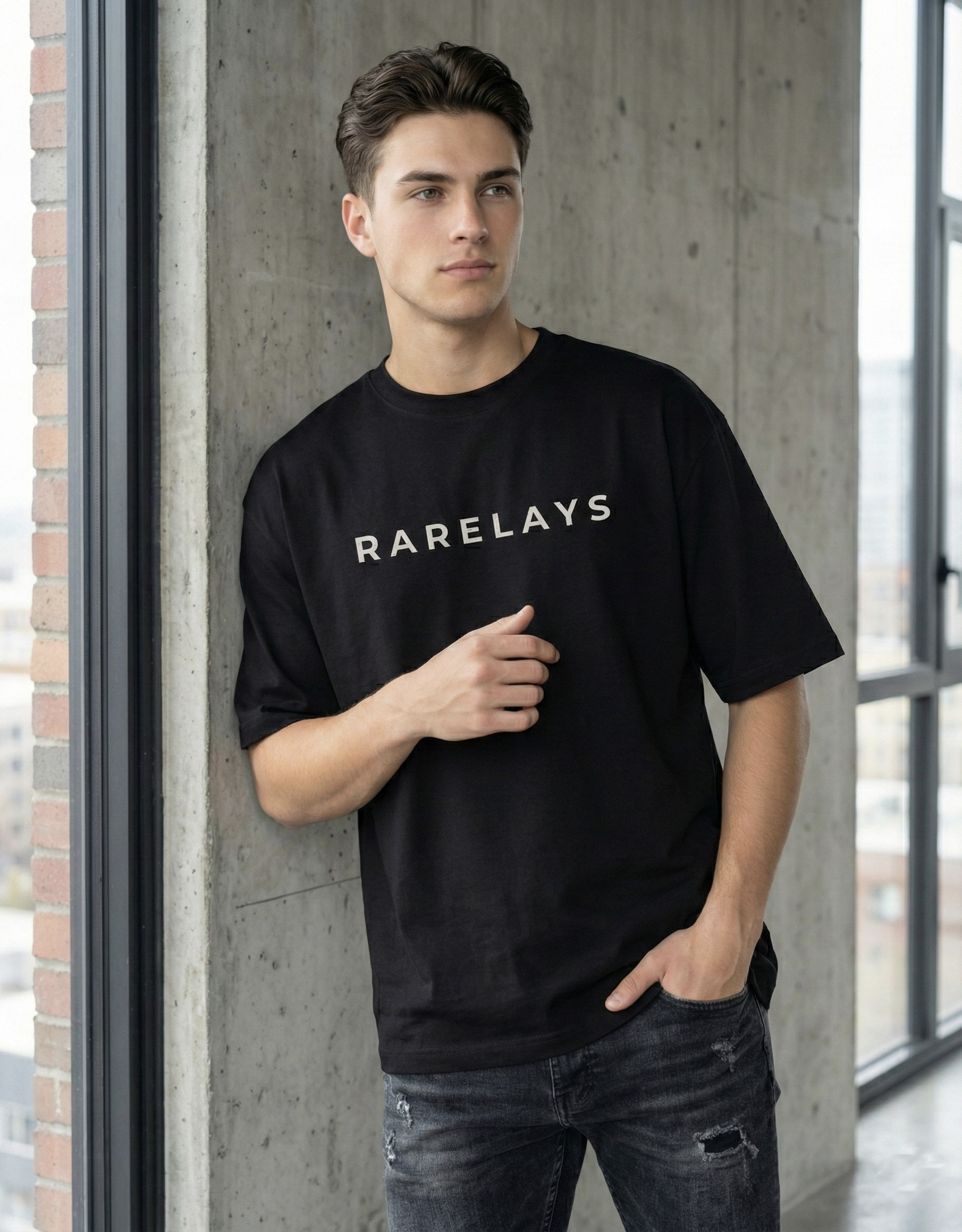 Rarelays Fearless Wolf Moon Oversized Graphic Printed Black T-Shirt for Men | Premium Streetwear Cotton Casual Tee