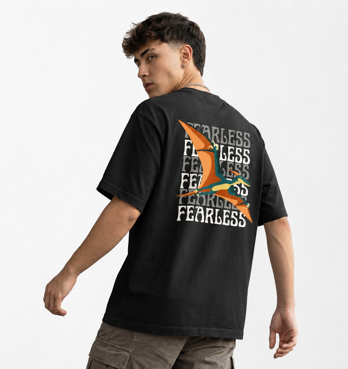 Rarelays Fearless Flight Vintage Oversized Graphic Printed Black T-Shirt for Men | Premium Casual Streetwear Cotton Tee