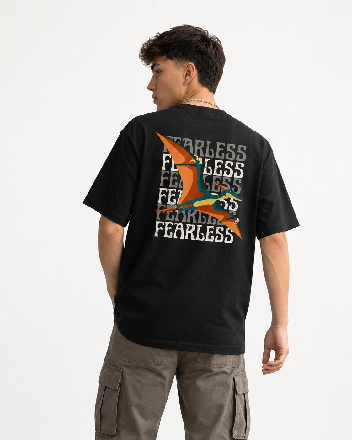 Rarelays Fearless Flight Vintage Oversized Graphic Printed Black T-Shirt for Men | Premium Casual Streetwear Cotton Tee