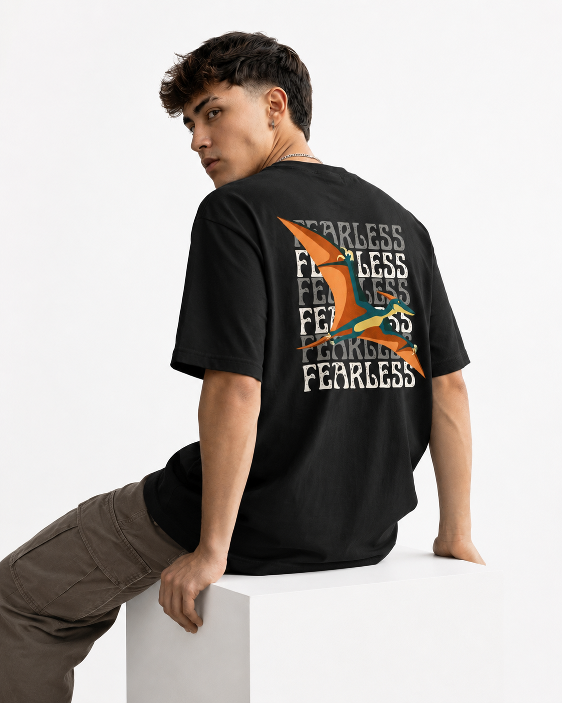 Rarelays Fearless Flight Vintage Oversized Graphic Printed Black T-Shirt for Men | Premium Casual Streetwear Cotton Tee