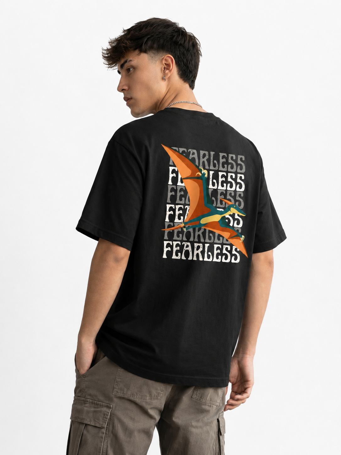 Rarelays Fearless Flight Vintage Oversized Graphic Printed Black T-Shirt for Men | Premium Casual Streetwear Cotton Tee