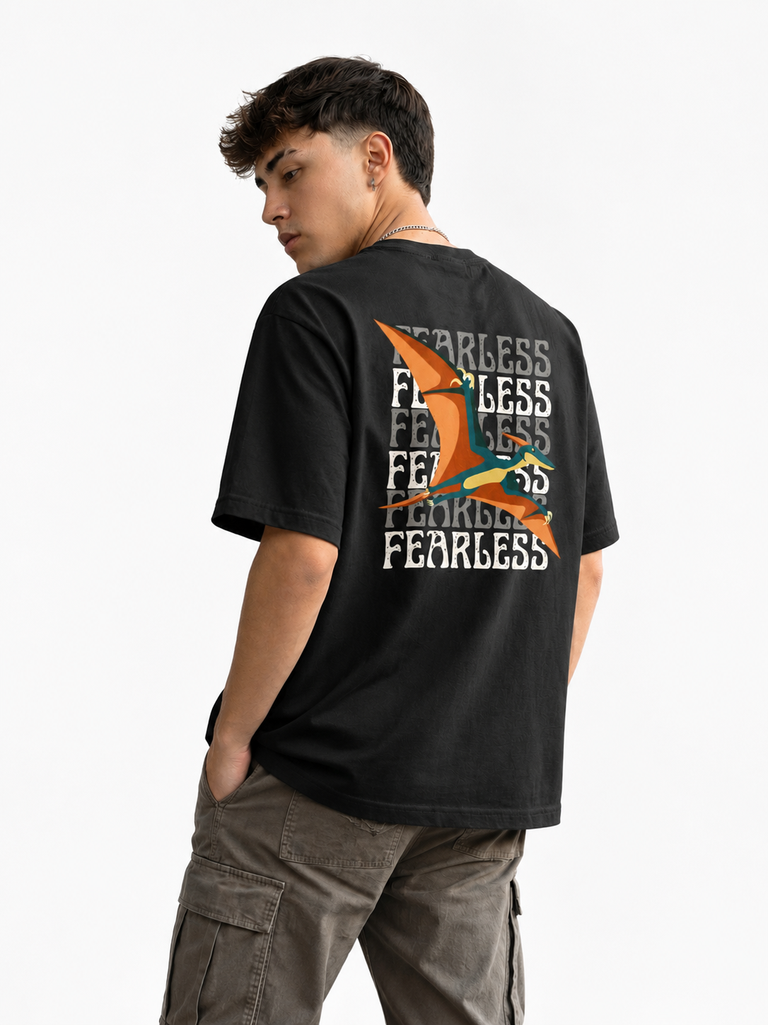 Rarelays Fearless Flight Vintage Oversized Graphic Printed Black T-Shirt for Men | Premium Casual Streetwear Cotton Tee