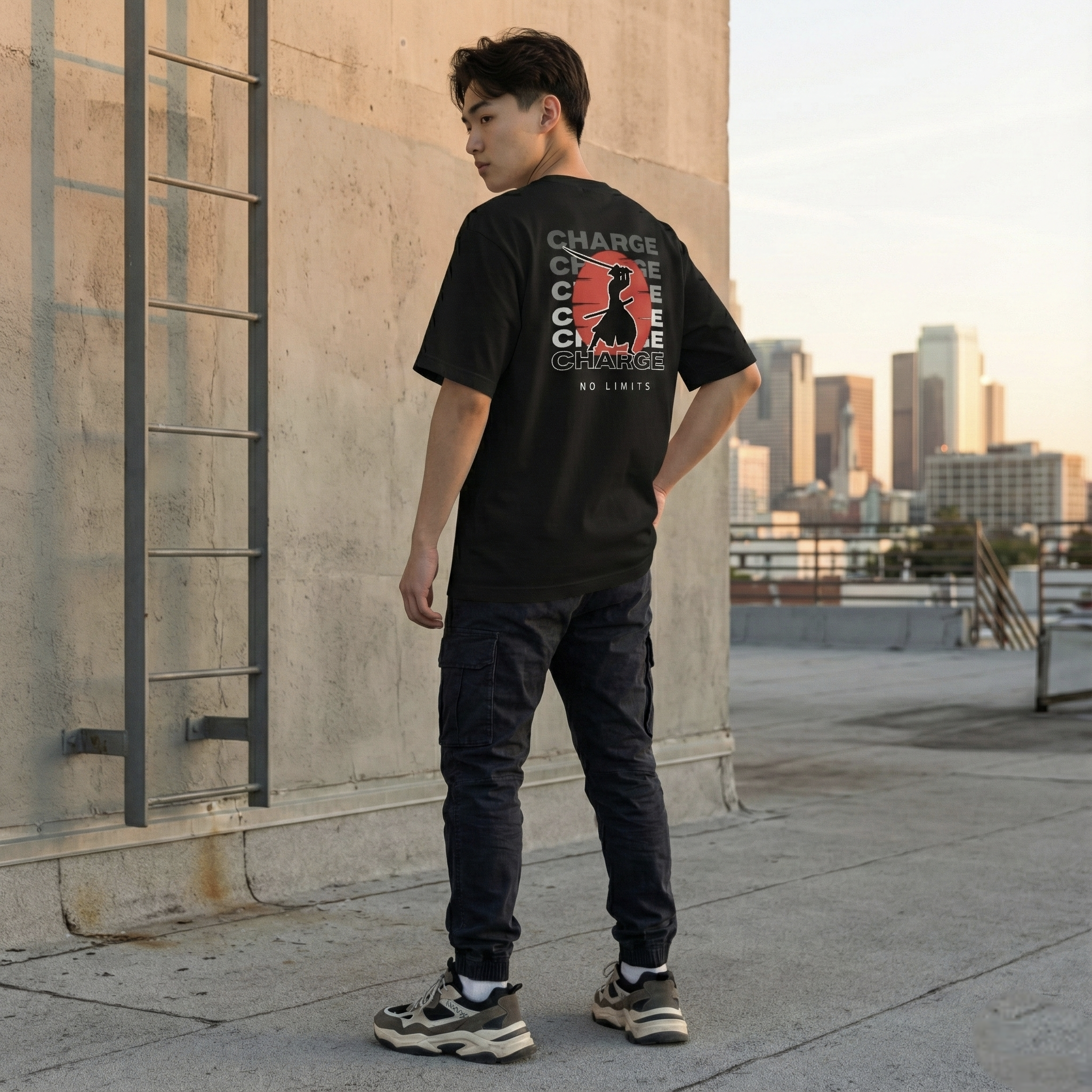 Samurai Charge "No Limits" | Japanese Aesthetic Oversized Tshirt