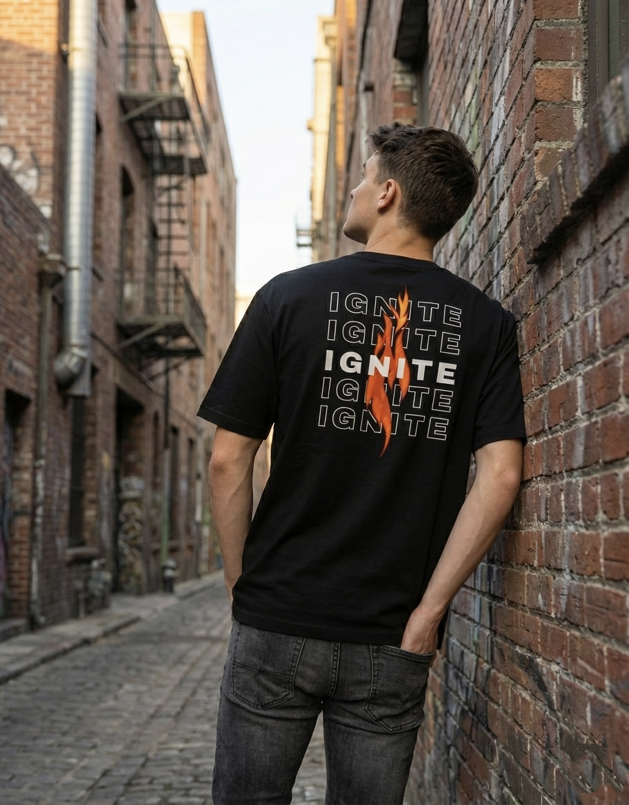 Ignite the Fire | Black Oversized Streetwear Tshirt