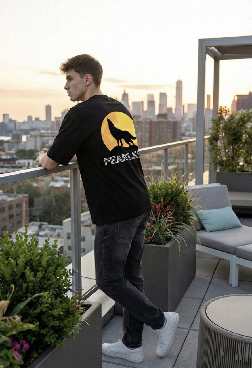 Lone Wolf "Fearless" | Moonlight Silhouette Black T-shirt
