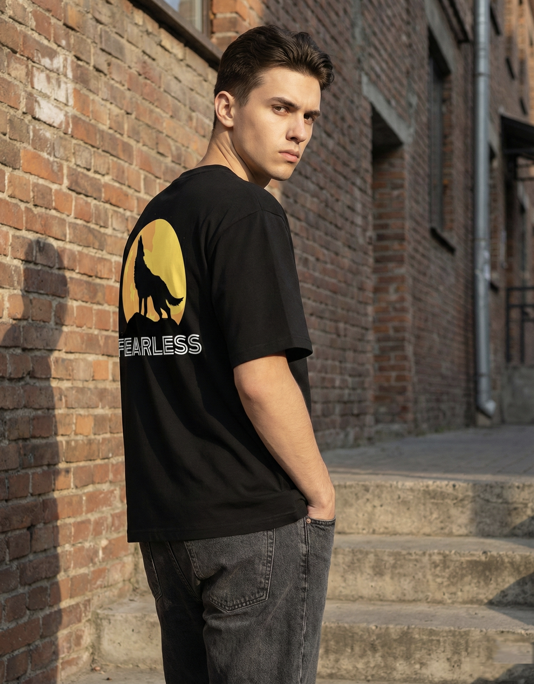 Lone Wolf "Fearless" | Moonlight Silhouette Black T-shirt