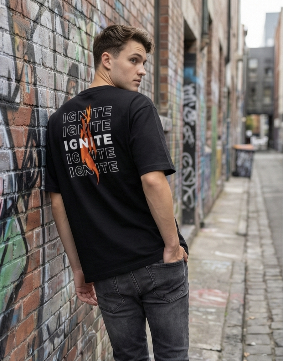 Ignite the Fire | Black Oversized Streetwear Tshirt