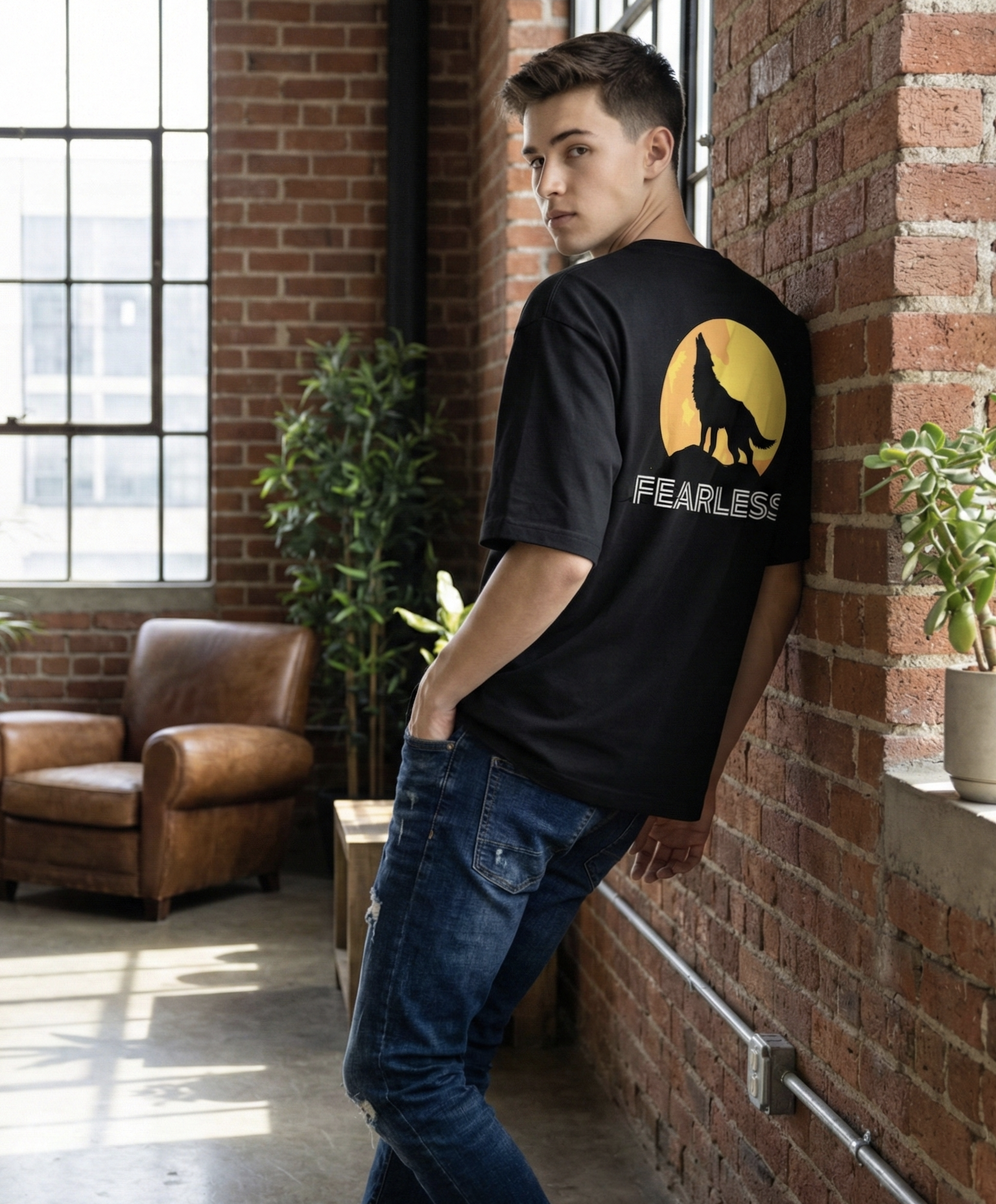 Lone Wolf "Fearless" | Moonlight Silhouette Black T-shirt